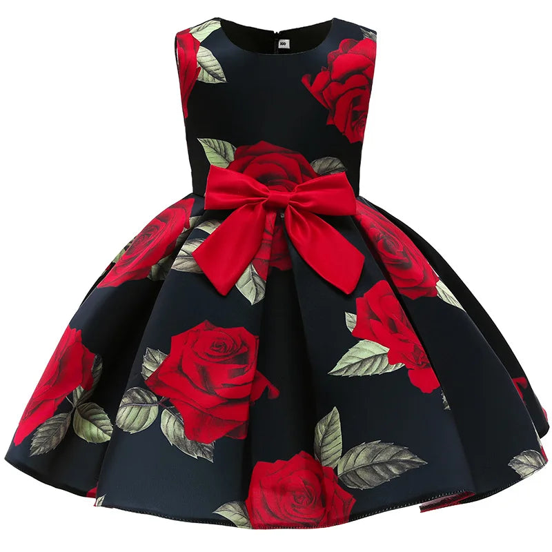 Plush girls' dress - one-shoulder knee-length floral, polyester, for party or wedding