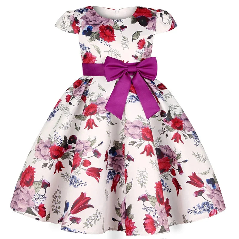 Plush girls' dress - one-shoulder knee-length floral, polyester, for party or wedding