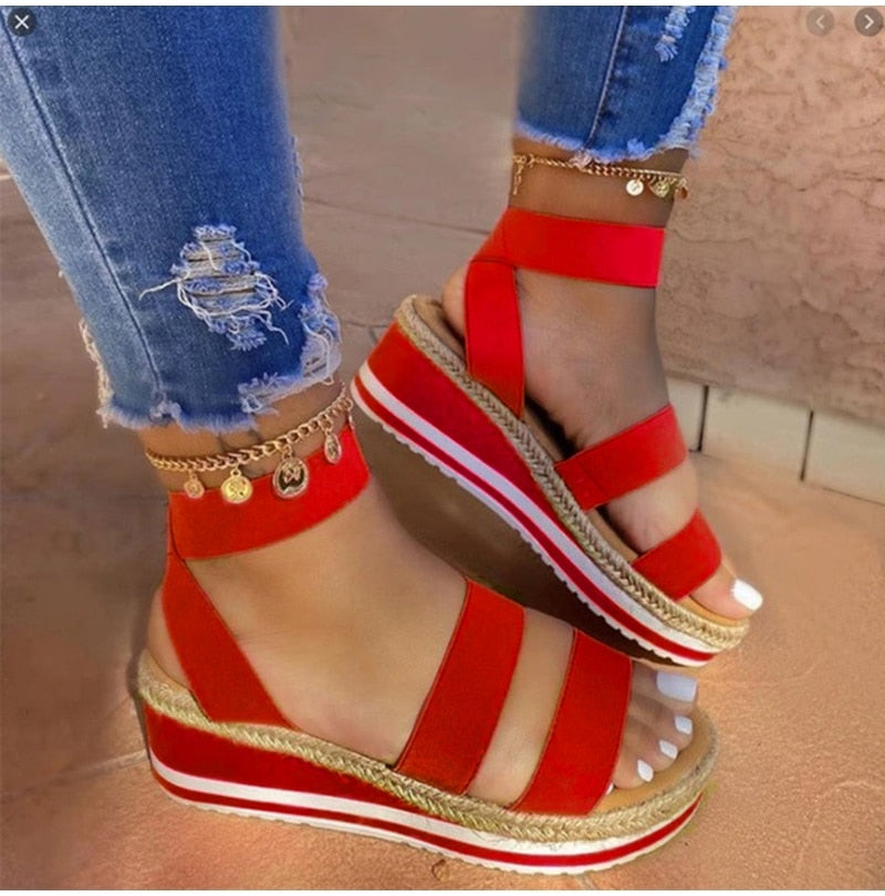 Variant image for Women's Strap Cross Wedge Sandals, Breathable Lightweight Summer Footwear with Round Cup Shape, Non-Slip TPR Sole-10