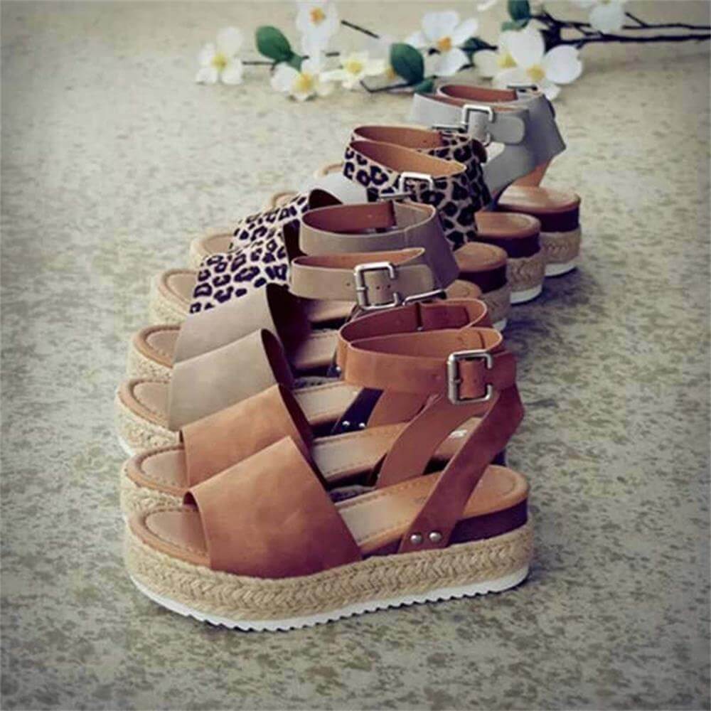 Women's Faux Suede Platform Sandals with Adjustable Ankle Straps, Open Toe, 2 Espadrille Height-3