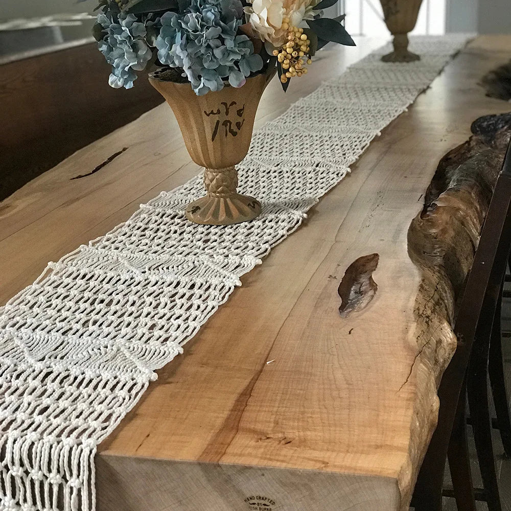 Runner Table Cotton Macrame Bohemian Style Holiday Table Decor Christmas 2025 Handmade Cozy Rustic