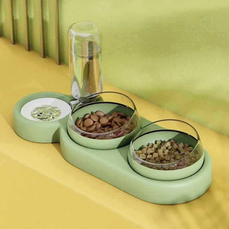 Raised Pet Feeding Station Tilted 3-Bowl Design With 500ML Water Bottle Fall 2025 Comfort-Grip Spine Protection