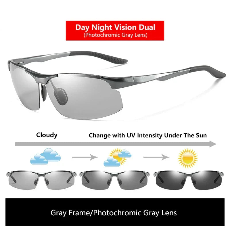 Sunglasses Photochromic Polarized UV400 Rimless Driving Glasses, Day Night Vision, Light Frame VT2173