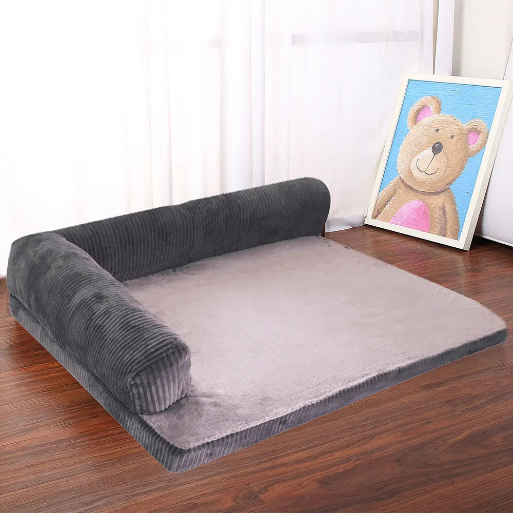 Dog Bed Coral Fleece L Shaped Sofa Bed Fall 2025 Water-Resistant Bolster Cushion Machine Washable Cozy Support
