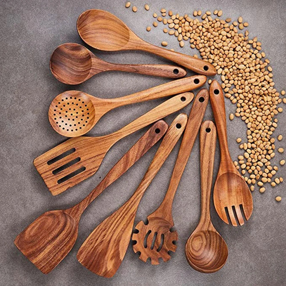 Eco-Friendly Cooking Spoons Non-Stick Safe 2026 – Organic Teak Wooden Kitchen Utensil Kit