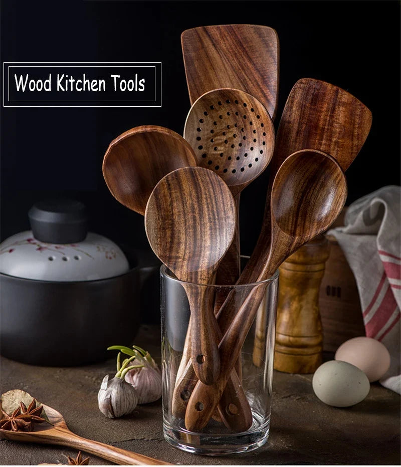 Eco-Friendly Cooking Spoons Non-Stick Safe 2026 – Organic Teak Wooden Kitchen Utensil Kit