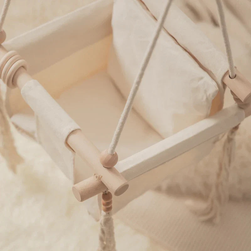 Swing Baby Canvas Seat Infant Hanging Swing 0-12 Months Wooden Rope Nursery Fall 2025 Safe Seat Belt