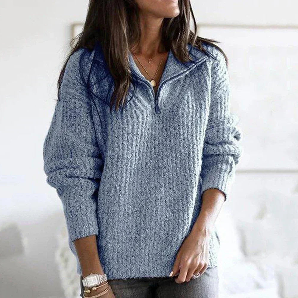 Plush Women's Half Zip Pullover - Relaxed Knit For Autumn