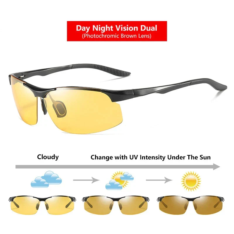 Sunglasses Photochromic Polarized UV400 Rimless Driving Glasses, Day Night Vision, Light Frame VT2173