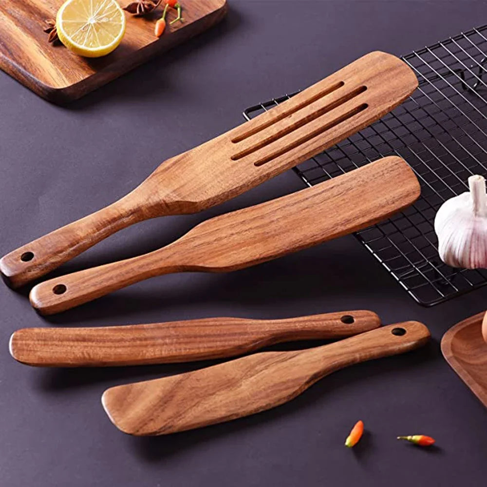 Eco-Friendly Cooking Spoons Non-Stick Safe 2026 – Organic Teak Wooden Kitchen Utensil Kit