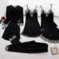 Silk Pajamas Set for Women, Adjustable Straps, Elegant Lace Design, Soft and Comfortable Sleepwear, Breathable Satin Fabric-1