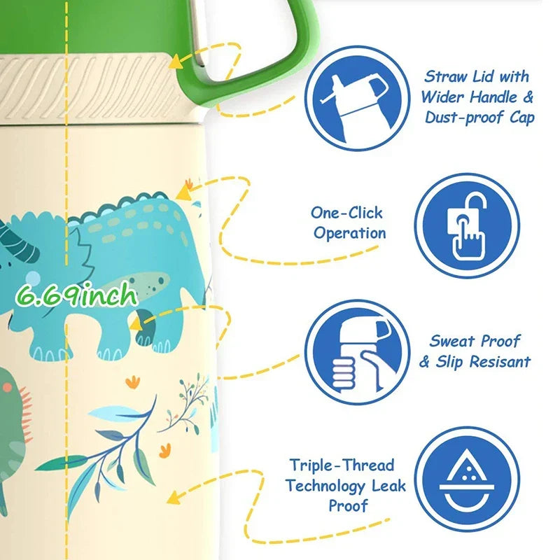 Water Kids Bottle 350ml Vacuum Insulated Thermos Healthy Straw BPA Free Back to School 2025 Hot Cold 24H