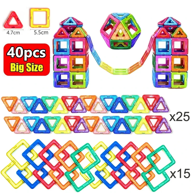 Educational Magnetic Building Blocks Kit - 40-Piece Colorful Constructor Toys for Kids, Triangle & Square Shapes, Fun Learning Activity