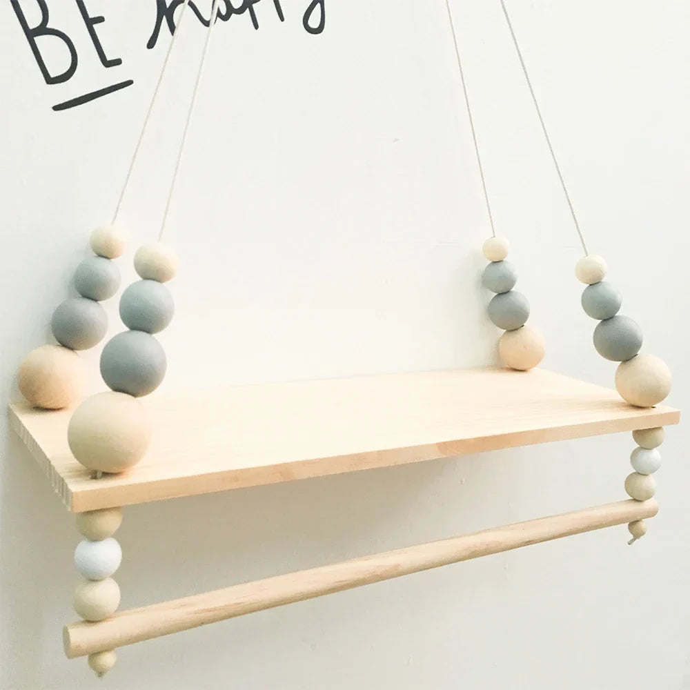 Wooden Wall Shelf With Clothes Rack Scandinavian Hanging Shelf Kids Room Fall 2025 Rope Storage Organizer