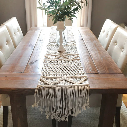 Runner Table Cotton Macrame Bohemian Style Holiday Table Decor Christmas 2025 Handmade Cozy Rustic