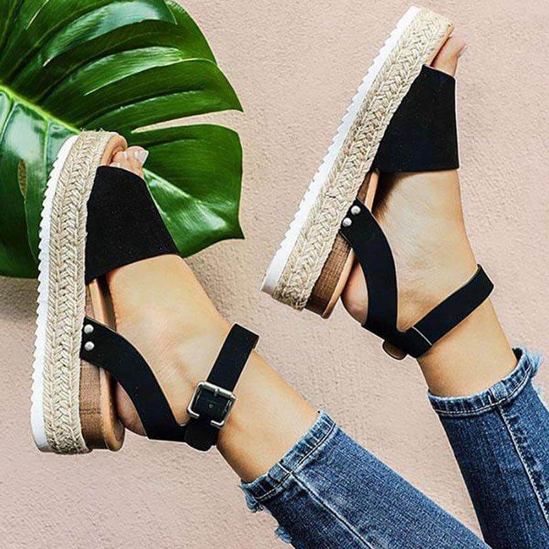 Variant image for Women's Faux Suede Platform Sandals with Adjustable Ankle Straps, Open Toe, 2 Espadrille Height-1
