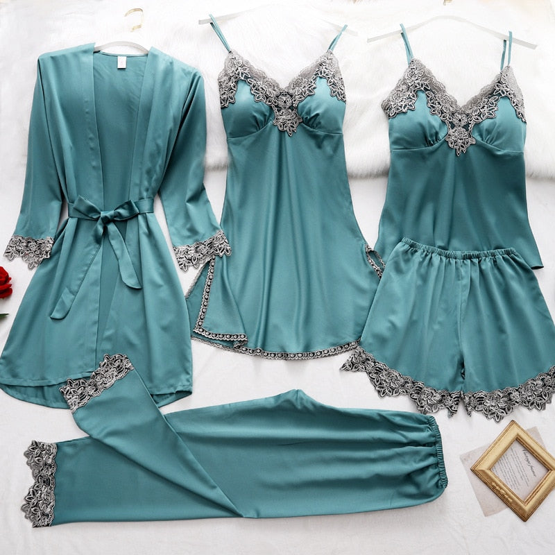 Silk Pajamas Set for Women, Adjustable Straps, Elegant Lace Design, Soft and Comfortable Sleepwear, Breathable Satin Fabric-6
