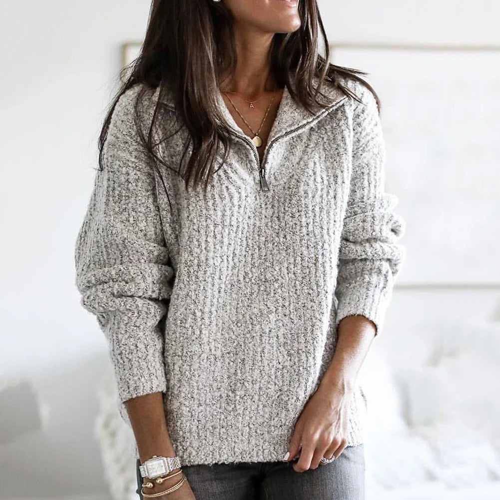 Plush Women's Half Zip Pullover - Relaxed Knit For Autumn