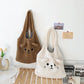 Tote Bag Plush Cartoon Embroidery Shoulder Bag Winter 2025 Cozy Faux Lamb Hair Shopper Gift