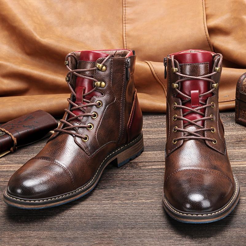 Men's Oxford Boots, Breathable Synthetic Leather, Anti-Slip Rubber Sole, Lace-Up with Inner Zipper, Comfortable PU Leather, Casual & Formal Use-2