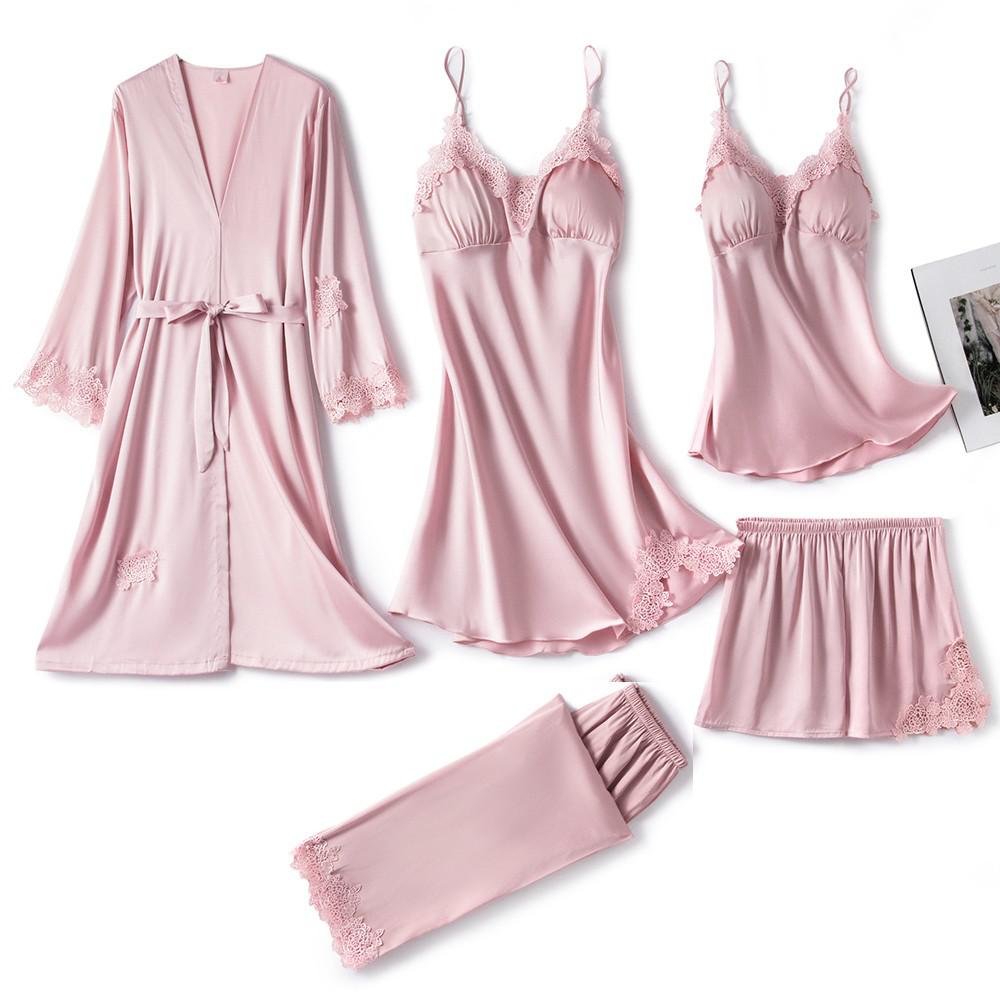 Variant image for Silk Pajamas Set for Women, Adjustable Straps, Elegant Lace Design, Soft and Comfortable Sleepwear, Breathable Satin Fabric-5