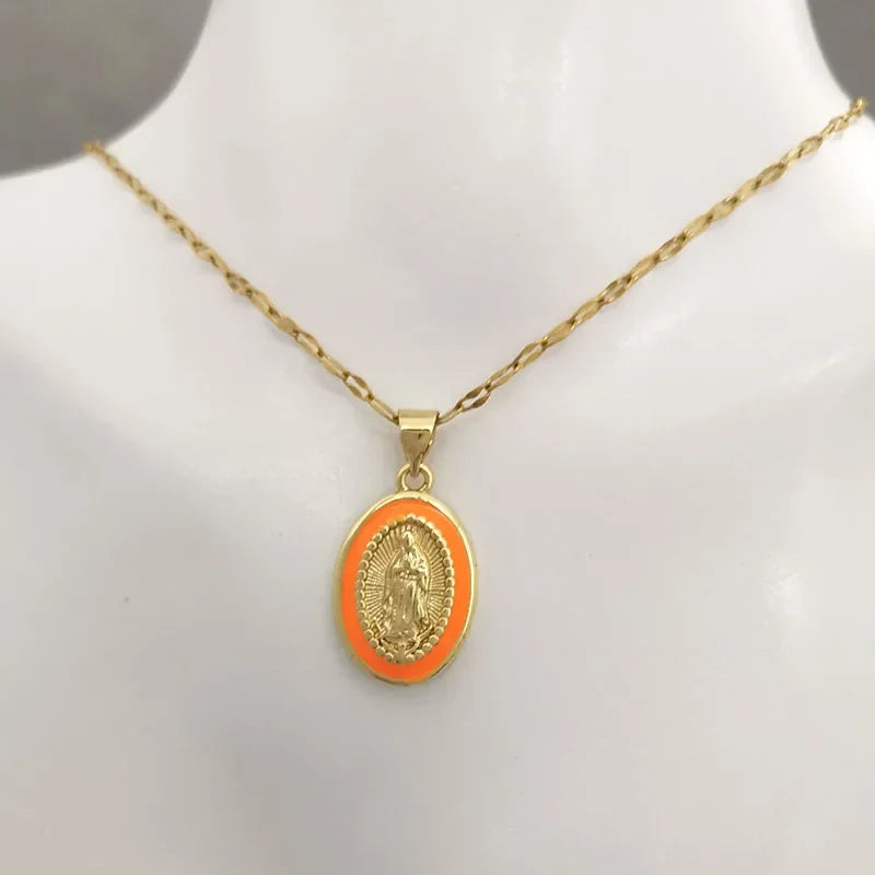 women's Timeless Virgin Mary pendant necklace - 18K gold-plated stainless steel link chain, for everyday wear