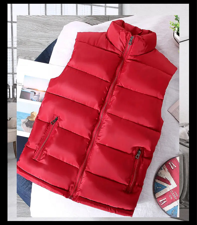 Slim Warm Men’s Puffer Vest - Stand Collar, Polyester, Casual