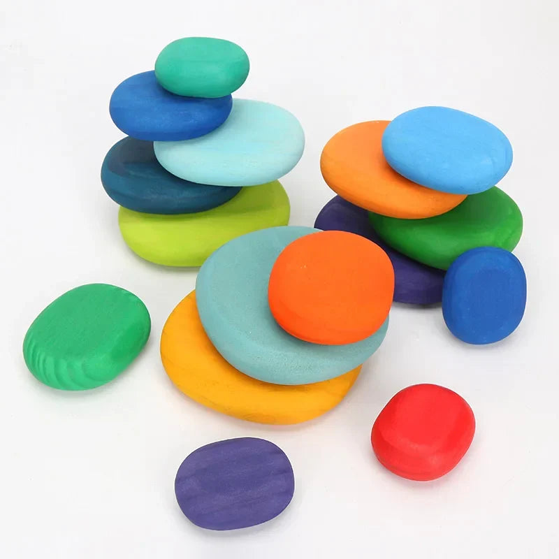 Rainbow Wooden Blocks Montessori Stacking Toys Wood Building Blocks Back to School 2025 Educational STEM Gift