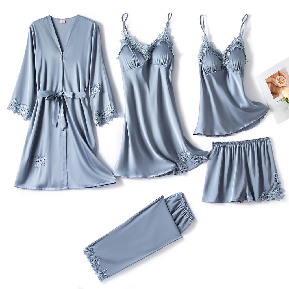 Variant image for Silk Pajamas Set for Women, Adjustable Straps, Elegant Lace Design, Soft and Comfortable Sleepwear, Breathable Satin Fabric-9