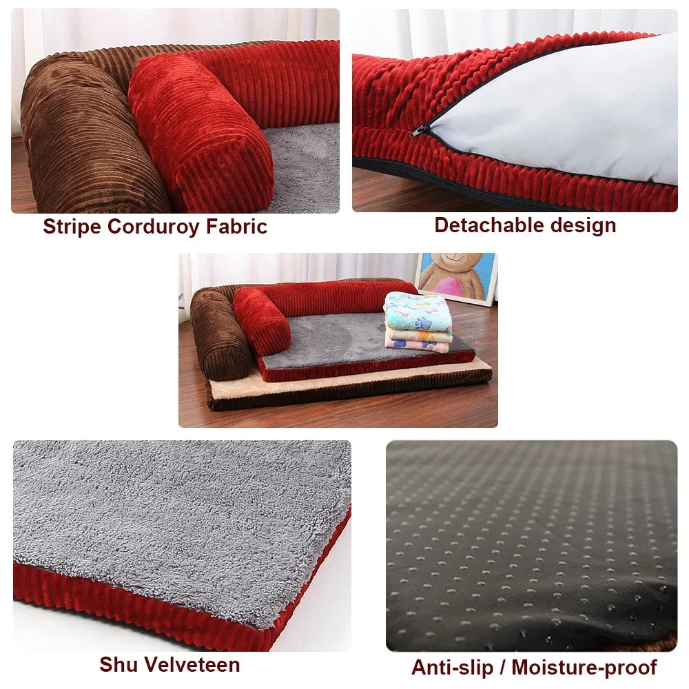 Dog Bed Coral Fleece L Shaped Sofa Bed Fall 2025 Water-Resistant Bolster Cushion Machine Washable Cozy Support