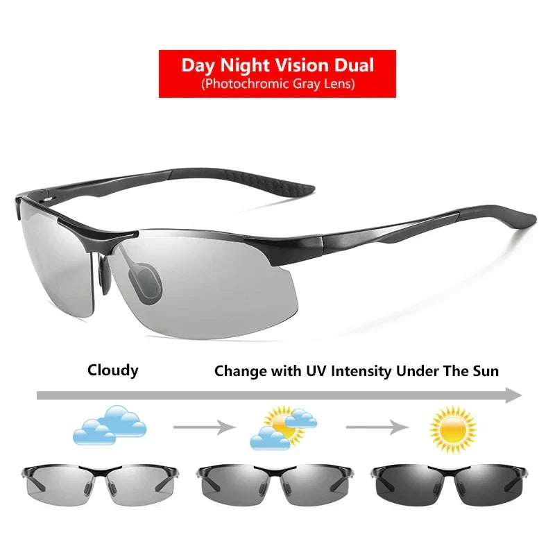 Sunglasses Photochromic Polarized UV400 Rimless Driving Glasses, Day Night Vision, Light Frame VT2173
