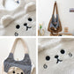 Tote Bag Plush Cartoon Embroidery Shoulder Bag Winter 2025 Cozy Faux Lamb Hair Shopper Gift