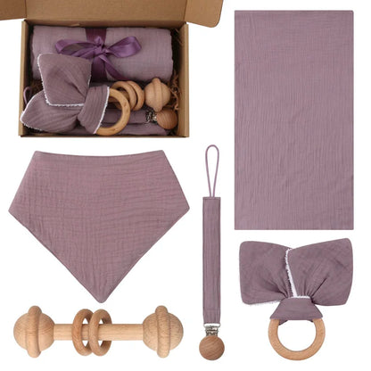 Teething Toy Wooden Ring Rattle Kit With Cotton Gauze Mobile Gym Newborn Gift Fall 2025 Soothing