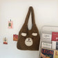 Tote Bag Plush Cartoon Embroidery Shoulder Bag Winter 2025 Cozy Faux Lamb Hair Shopper Gift