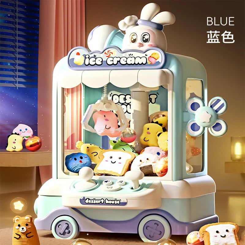 Cartoon Mini Claw Crane Machine Toy for Kids - Plush Rabbit Doll Grabber with Music & Lights
