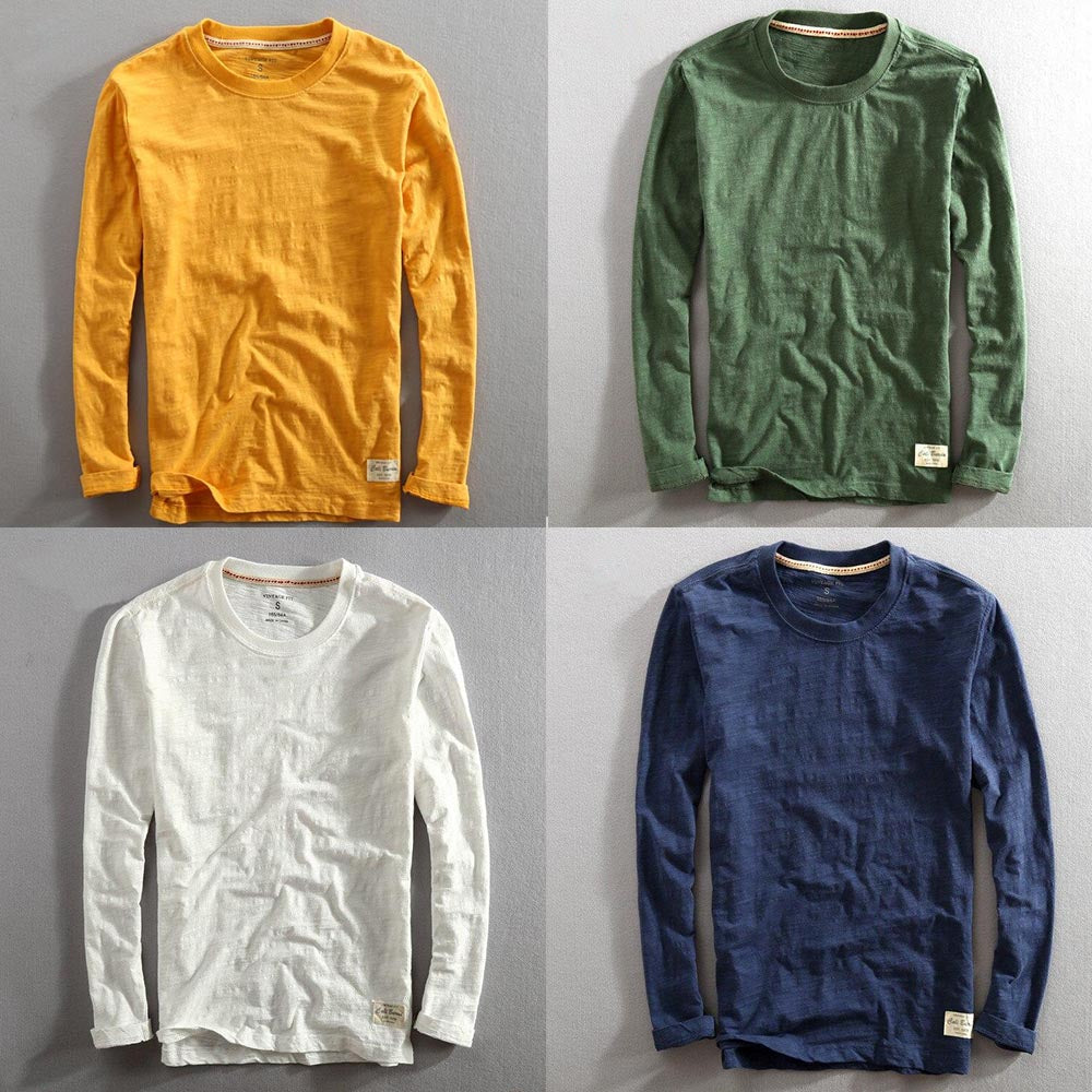 Light Men's Pullover - Crew Neck, Slub Cotton, Casual