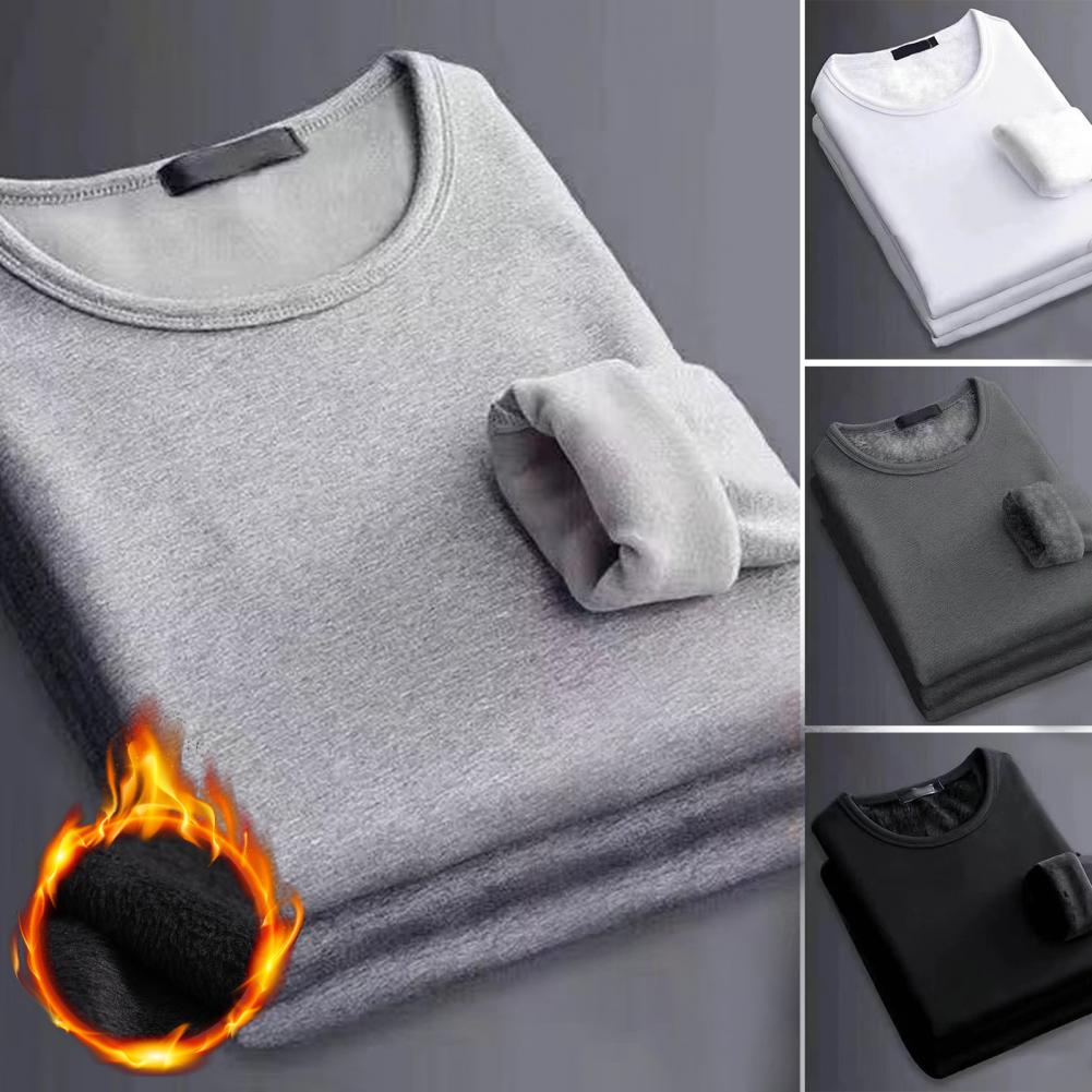 Plush Thick Thermal Long Sleeve Shirt Men's - Cozy Bottoming Layer for Cold Weather Comfort