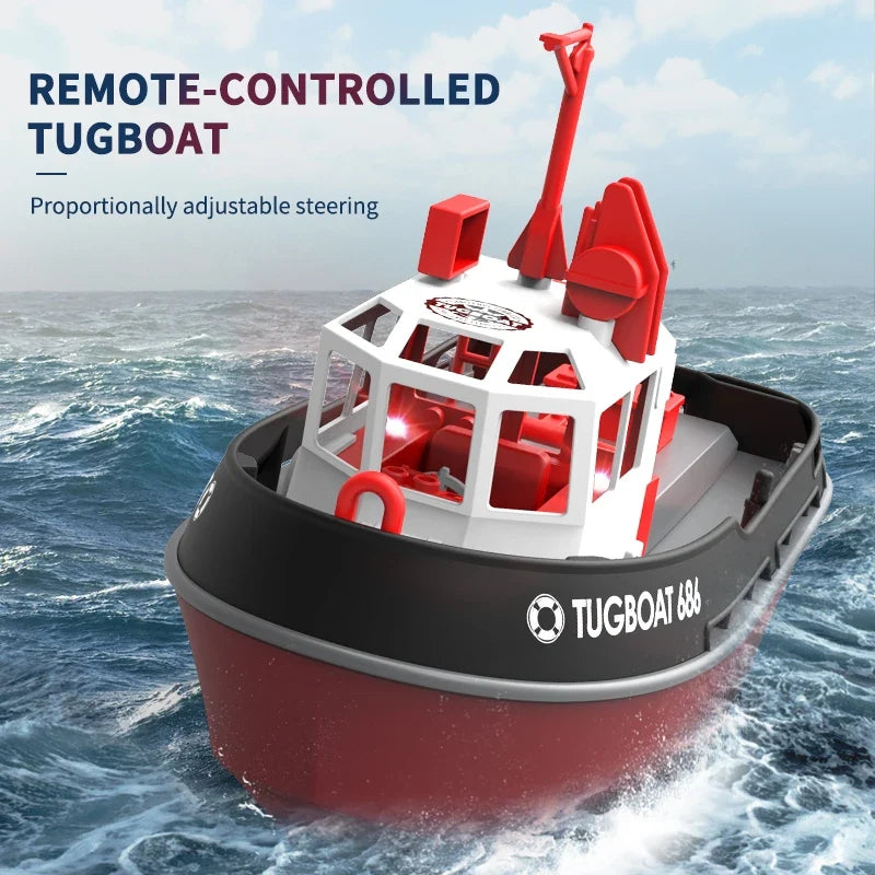 Powerful Dual Motor RC Tugboat Model - 1:72 Motor-Driven Remote Control Boat for Boys, Cordless Fun