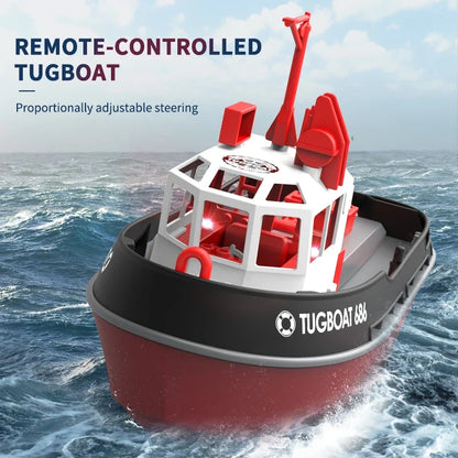 Powerful Dual Motor RC Tugboat Model - 1:72 Motor-Driven Remote Control Boat for Boys, Cordless Fun