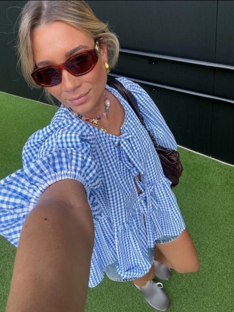 Variant image for Striped Puff Sleeve Women's Top - Elegant Casual Blouse for Women, Comfortable Fit and Versatile Design-7
