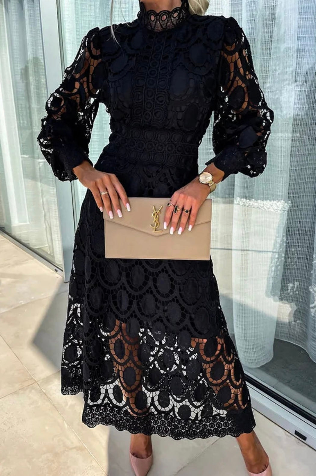 Elegant White Midi Dress with Flattering Fit, Long Sleeve Design for Versatile Occasions - Perfect for Women-4