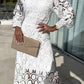 Elegant White Midi Dress with Flattering Fit, Long Sleeve Design for Versatile Occasions - Perfect for Women-3