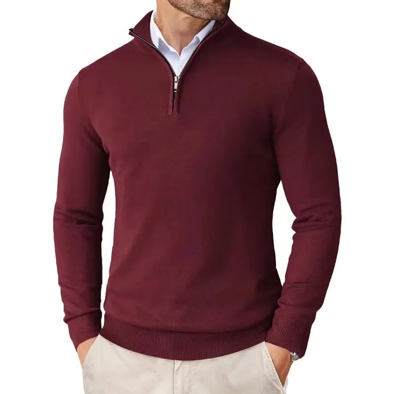 Light Timeless Men’s Knit Sweater - Zip Collar, Cotton