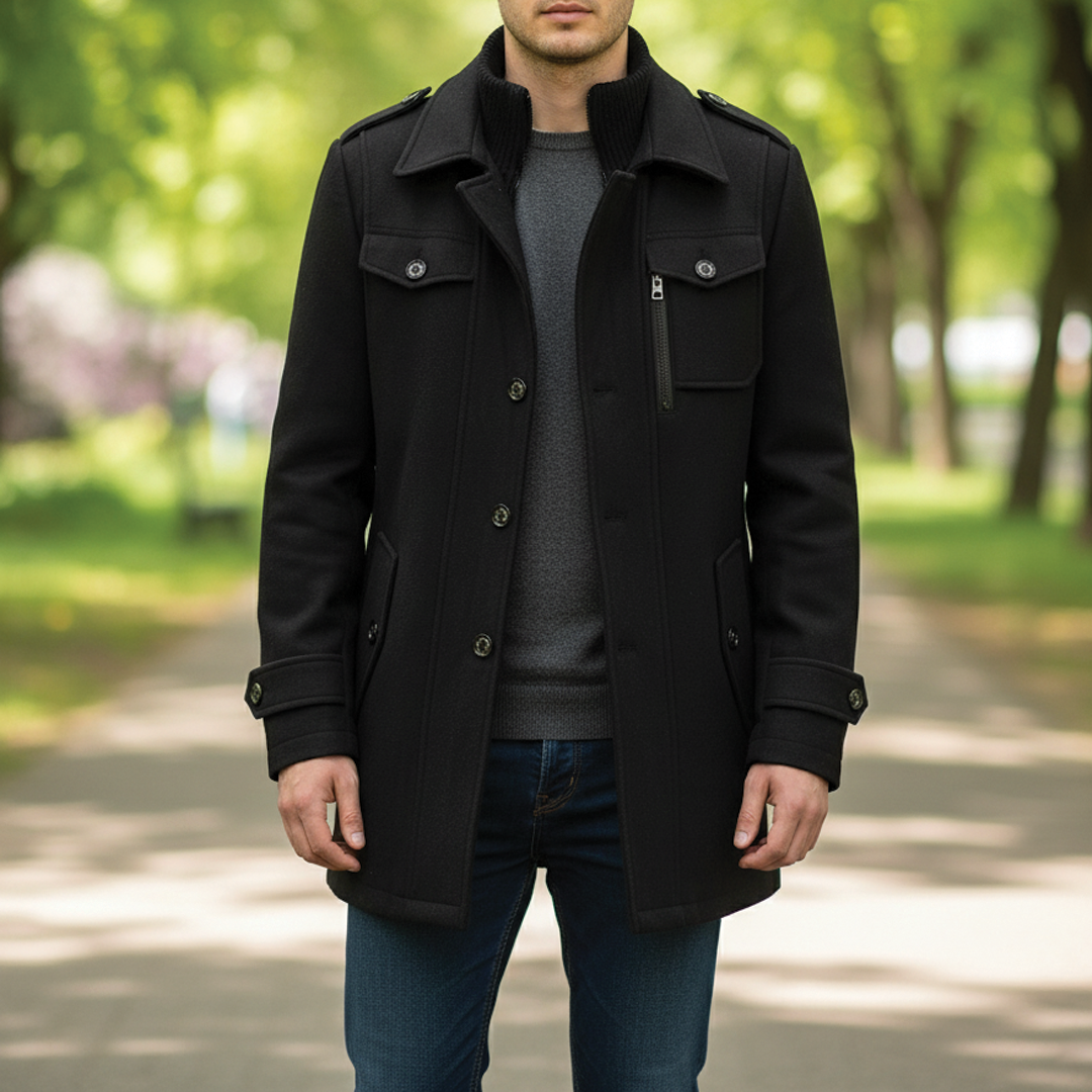 Men's Warm Coat - Tailored Mid Thigh, Wool Blend, Commuting