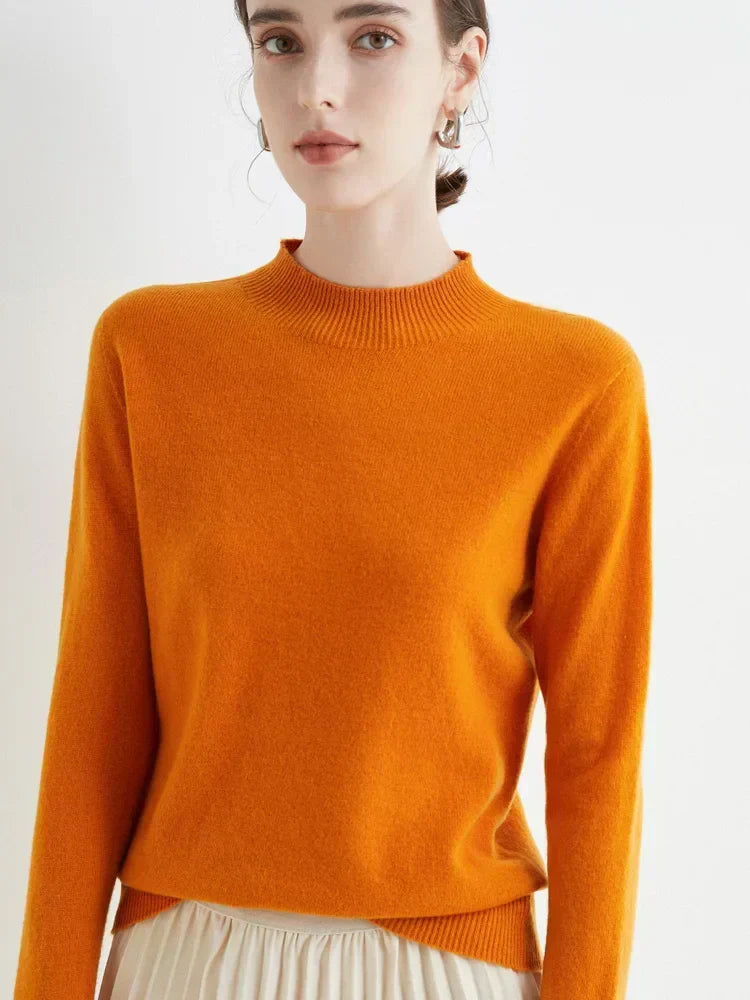 Plush Timeless Women’s Pullover - Mock Neck, Wool, Work