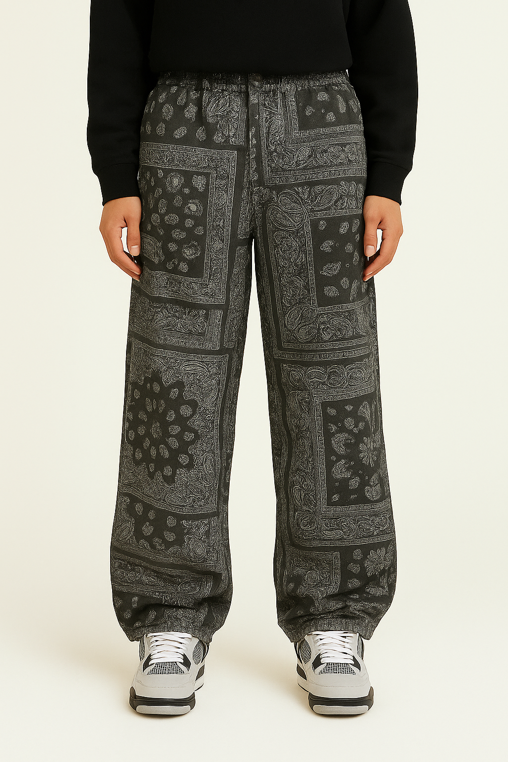 Black Bandana Jeans with Unique Prints for Stylish Urban Wear, Comfortable Fit, High-Quality Denim-2