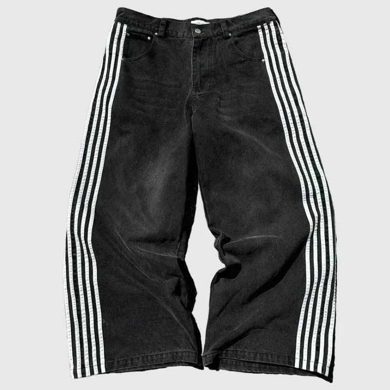 Variant image for Wide Leg Jeans with Embroidered Cross Design, Unisex Y2K Style, Comfortable Baggy Fit, Sizes S to 3XL-1
