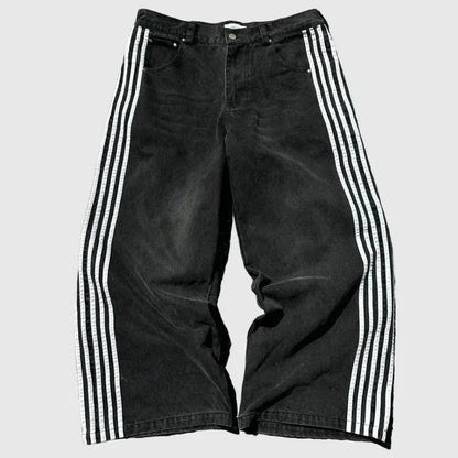 Variant image for Wide Leg Jeans with Embroidered Cross Design, Unisex Y2K Style, Comfortable Baggy Fit, Sizes S to 3XL-1