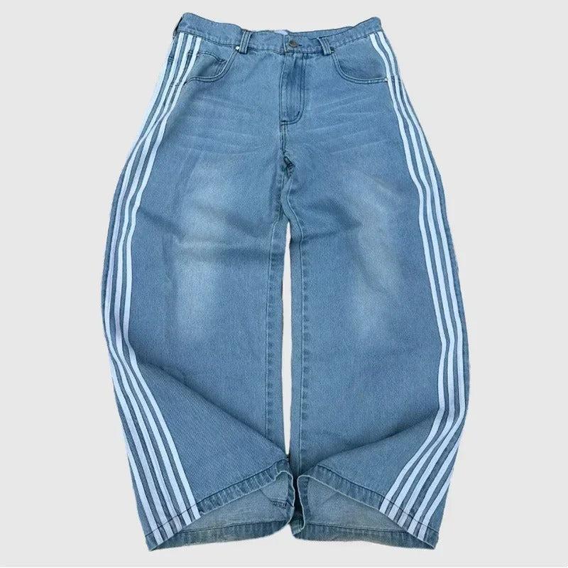 Wide Leg Jeans with Embroidered Cross Design, Unisex Y2K Style, Comfortable Baggy Fit, Sizes S to 3XL-4