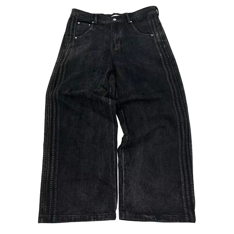 Variant image for Wide Leg Jeans with Embroidered Cross Design, Unisex Y2K Style, Comfortable Baggy Fit, Sizes S to 3XL-6
